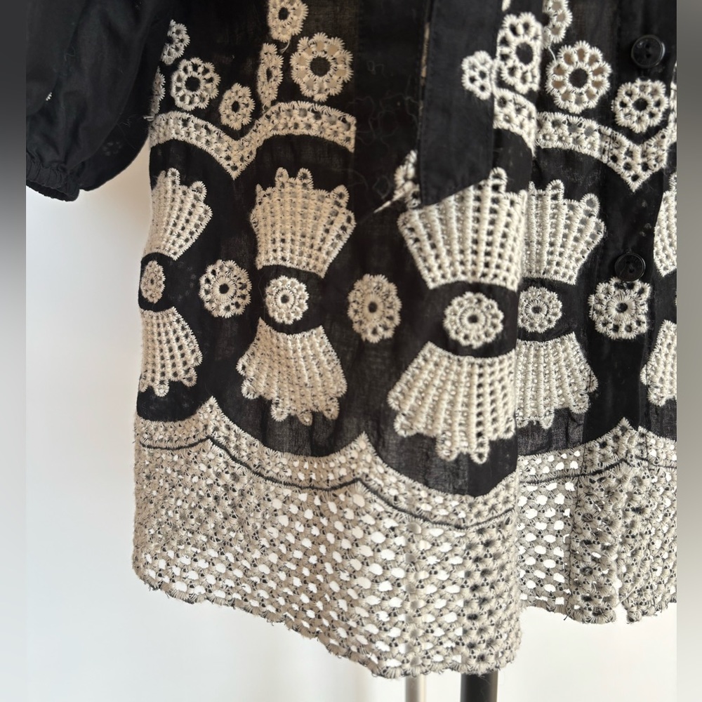 Embroidered Lace Tunic Shirt Dress, Black & Cream by Stera Size Large - Picture 8 of 10